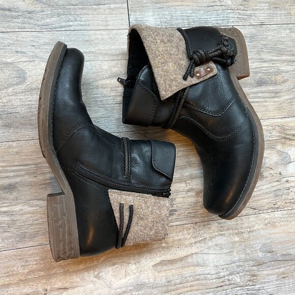 Rieker Boots Womens 41 Ankle Bootie Black Casual Comfort Round Toe Block Heels - Picture 2 of 12